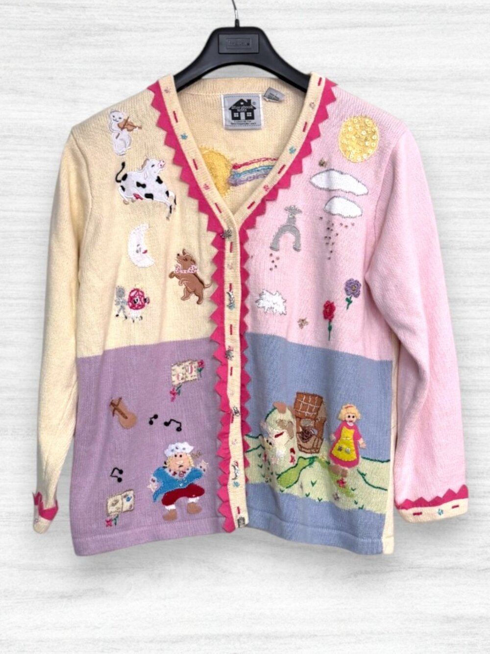 Vintage Storybook Knits 1X Nursery Rhyme Cardigan Sweater Cottagecore Whimsical - Picture 3 of 11